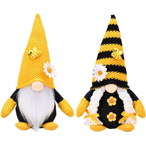 [Décoration de plateaux] [Lot de 2] Figurines Gnomes sans visage Abeille - Printemps Été Fête (1/5)
