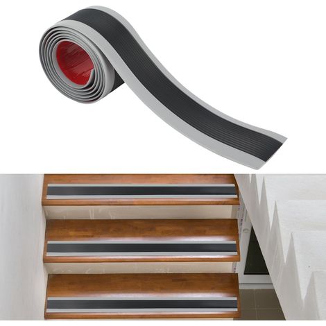 Bandes antidérapantes pour escaliers 5 m – Autocollantes vinyle noir, 6 cm x 3 mm, intérieur/extérieur, seuils (1/5)