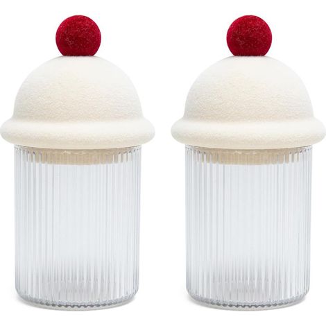 Lot de 2 distributeurs de cotons-tiges avec couvercles pour cotons-tiges, boules de coton, cotons-tiges, cure-fils, articles de toilette, organisateur (1/5)