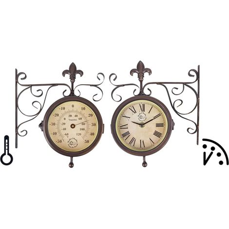 Reloj de exterior de doble cara con termómetro retro. (1/4)