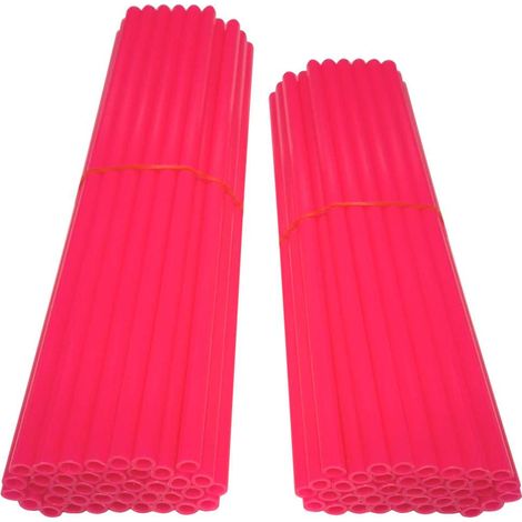 76x Couvre rayon roue avant arriere jante tube paille fendue 190mm 210mm vélo cyclomoteur moto cross enduro dirt, rose fluo (1/3)