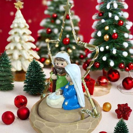 Crèche Lumineuse - Figurines Sculptées à la Main en Résine - Décoration de Noël pour Intérieur - Ensemble Complet avec LED - 1 Pièce (1/5)