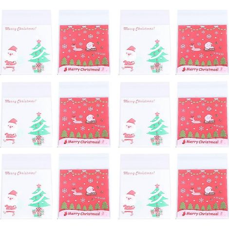 200 sachets décoratifs de Noël en plastique OPP, autocollants, pour biscuits, bonbons, friandises et cadeaux (047/048)-1310cm (1/3)