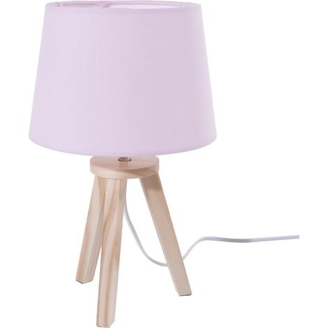 Nachttischlampe für Kinderzimmer oder Schlafzimmer 31 cm rosa Holz und Stoff