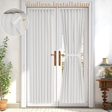 Rideau autocollant pour porte française - Sans perçage - Filtrage de la lumière - Traitement de fenêtre pour portes coulissantes en verre - 1 panneau - 63,5 x 182,9 cm (l x L) - Blanc grisâtre (1/5)