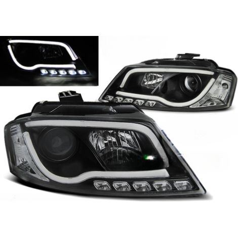 Paire de feux phares Audi A3 8P de 2008 a 2012 noir Tube Light LTI DRL-27360993