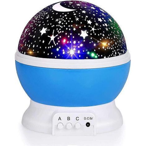 Veilleuse bébé projecteur lune et étoiles, rotation à 360° - 4 ampoules LED, 9 couleurs de lumière