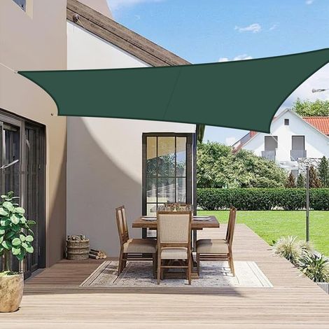 Rechteckiges, wasserdichtes Sonnensegel aus PES (3 x 4 m), grün, mit 95 % UV-Schutz, für Terrasse und Garten