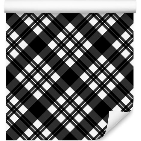 Papier peint à carreaux noirs et blancs, graphite et gris, 50 x 1000 cm (1/5)