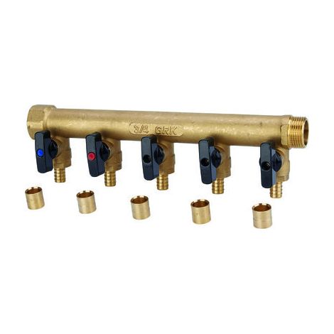 Collecteur avec vannes PER à glissement - GRK - M/F - 3/4' - diamètre 12 mm - 5 sorties