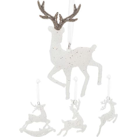 Lot de 4 décorations de Noël à suspendre au sapin, pendentifs en forme de renne de Noël-15X8CM-White (1/2)