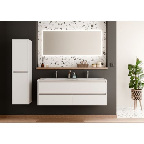 Meuble double vasque JUPITER 3.0 Blanc Brillant 140cm avec miroir Reflet (1/5)