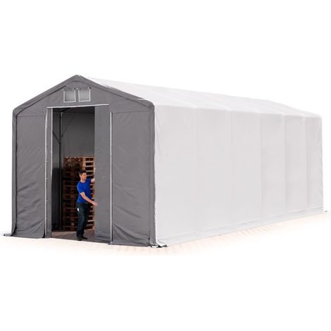 TOOLPORT Zelthalle 6x12 m Lagerzelt PRIMEtex 2300 robuste PVC Plane grau 4m Seitenhöhe mit Schiebetor