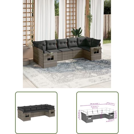 The Living Store 7-tlg. Garten-Sofagarnitur mit Kissen Grau Poly Rattan - Gartenmöbel - PE-Rattan Möbel - Outdoor-Lounge - Sofasatz - Esszimmergarnitur (1/3)