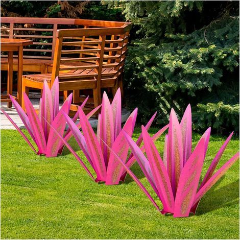 Rustikale Tequila-Skulptur – Dekorative Kunststatue für Zuhause, Gartenfigur, 9 Blätter, Metall-Agavenpflanze für den Außenbereich – 55 cm, Rosa (1/5)