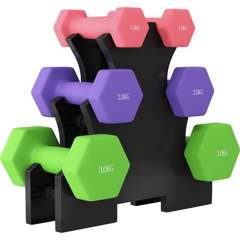 SPORTNOW Hex Dumbbells Set with Dumbbell Rack,  2 x 1kg, 2 x 2kg, 2 x 3kg