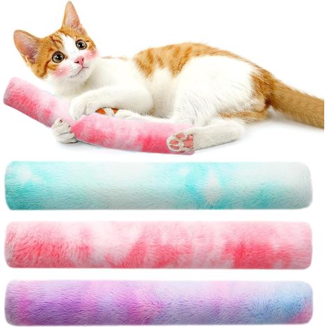 Juego de 3 juguetes de hierba gatera para interiores, suave y cómodo, interactivo y colorido, con cojín de hierba gatera con hierba gatera permanente (rosa, verde y morado). (1/5)