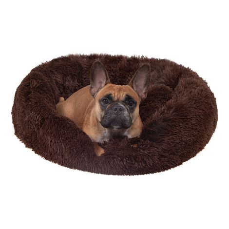 SPRINGOS Hundebett Liegeplatz Ø 90 cm Braun Rund Kunstfell Langhaar Schlafplatz Komfortabel Kuschelig Anti-Rutsch-Unterseite