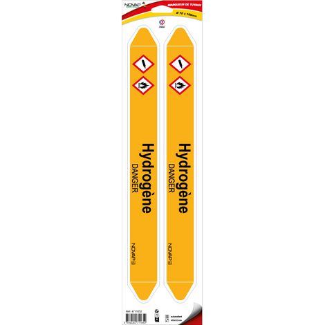 Planche de 2 marqueurs de tuyauterie 450 x 52 mm pour Ø 70 à 100 mm - Hydrogène - 4711652 (1/2)