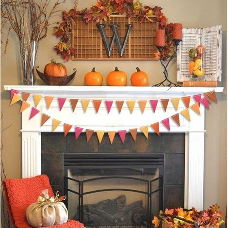 guirlande de fanions triangulaires couleurs automnales rouge orange jaune marron pour décoration thanksgiving anniversaire fenêtre et intérieur (1/3)