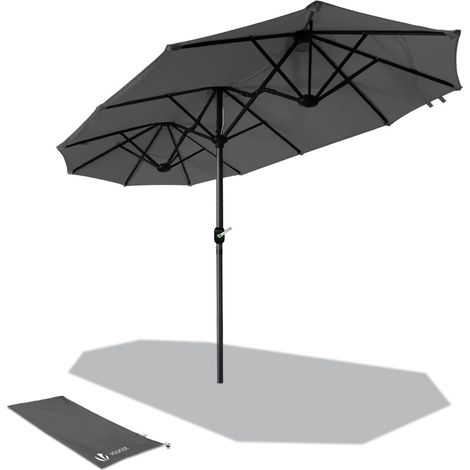 VOUNOT® Doppelsonnenschirm mit kurbel, Marktschirm, 150 x 300 cm, Grau