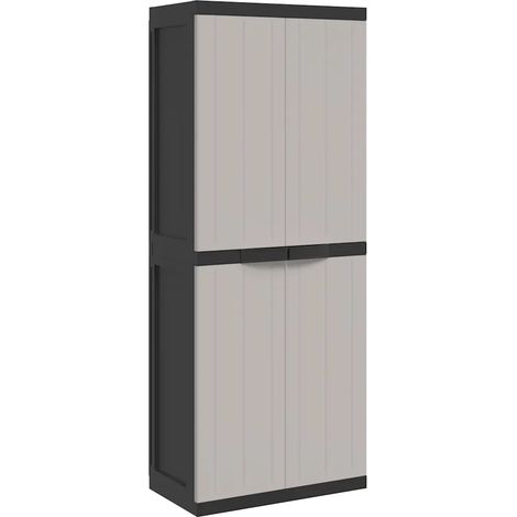 Armario de almacenamiento exterior compacto y con cerradura para herramientas de jardín 65 x 37 x 165 cm fabricado en PP gris 020047411 (1/5)
