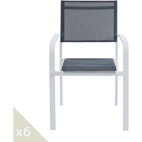 Lot de 6 chaises de jardin en aluminium blanc et textilène - Palawan (1/5)