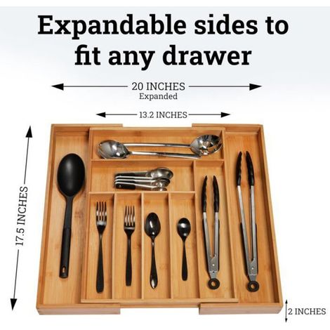 Range-Couverts En Bambou - Extensible 7 À 9 Compartiments - Pour Tiroir Cuisine - 44,6 X 33,6 X 5 Cm - 1 Pièce (1/3)