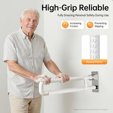 Barre d'appui pliable en acier inoxydable Blanc 60 cm, capacité de charge de 500lbs, antidérapante, montage mural (1/5)