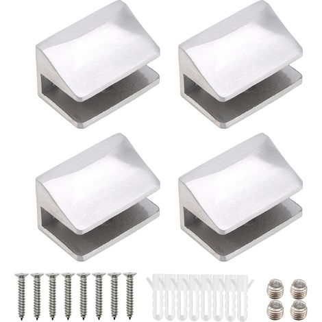 4 Pièce Pinces à Verre en Acier Inoxydable 304, Support d'Étagère en Verre Réglable, Support Pince Verre Inox avec Vis Antidérapantes Vis de Montage pour Tablettes en Verre de 6-9 mm (1/5)