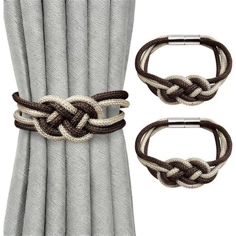 Confezione da 2 mini fiocchi magnetici per tende，lunghi 47 cm，eleganti fiocchi decorativi per tende tessuti a mano (1/5)