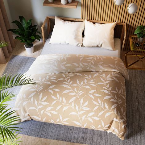 Irma Bettwäsche-Set 160x200 cm - Satin-Baumwolle, Beige, Pflanzenmuster (1/5)