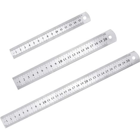 3 Pcs Acier inoxydable Règle précision Métal Droite Règle en Kit 15 cm(6''), 20cm(8''),30cm(12'') Argent Réglet en Inox