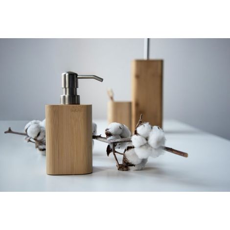 Porte brosse WC bois bambou, Brosse WC noire, bois bambou, 10,1x37,5x10,1 cm, marron