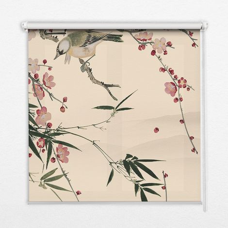 Innenrollo Fensterrollo - Rollo ohne Bohren - Sichtschutzrollo - Lichtdurchlässiges Rollo - Rechteckiges - Rollo - (70 cm x 140 cm) - Kirschblüte und Vogel (1/5)