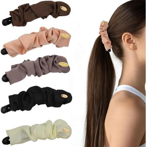 Juego de 5 pinzas para el cabello tipo banana plisadas de tela, cómodas pinzas con nudo para cabello fino, accesorios para el cabello de mujer, pinzas para el cabello de tela fruncida en varios colore (1/5)
