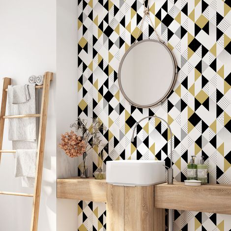 Crédence adhésive salle de bain - Motif géométrique - 90x90 cm - Adhésif + Protection BRILLANTE (1/4)