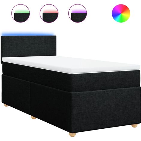 Lit simple  Lit adulte  Sommier à lattes de lit avec matelas Noir 90x190 cm Tissu