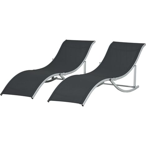 Outsunny Set 2 Lettini Prendisole Pieghevoli in Alluminio e Texteline Nero