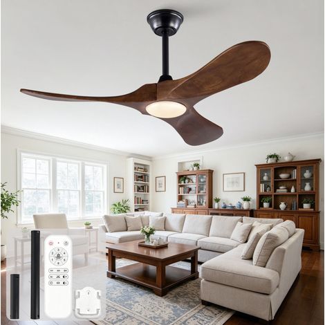 Ventilador de techo con luz 42" 3 aspas de madera maciza, mando a distancia, negro HAVRYA (1/5)