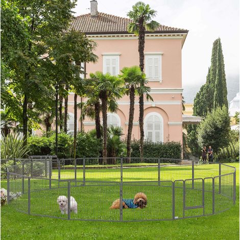 Parque modular para cachorros 60 cm de acero gris, 16 paneles, ahorro de espacio - MEUBLIV (1/5)