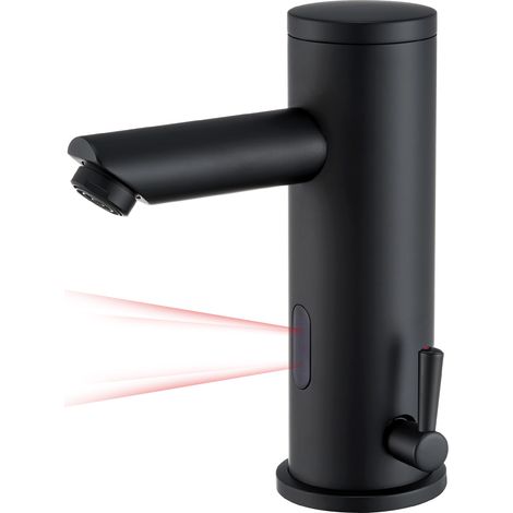 Auralum Robinet de lavabo infrarouge Noir entièrement automatique Eau Froide/Chaude Robinet mitigeur Salle de bain en Laiton Avec valve anti-retour (1/10)