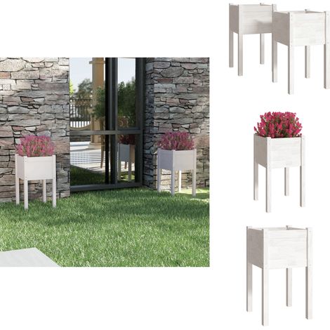 Pflanzkübel 2 Stk. Weiß 40x40x70 cm Massivholz Kiefer - Holzpflanze - Kiefernhochbeet - Pflanzkübel Set - Gartenmöbel - Outdoor Dekoration (1/5)
