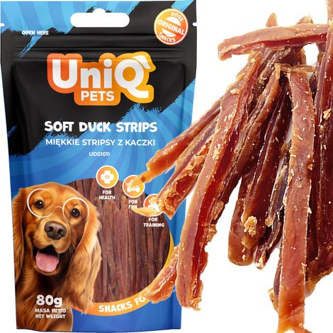 Delikatesse, Snack für Hunde, weiche Entenstreifen (94 %) UniQ 80 g
