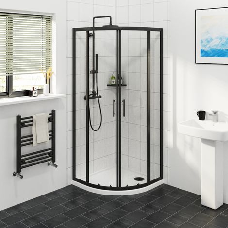 Matte Black Framed Quadrant Shower Enclosure Sliding Door 6mm Easy Clean Glass 700 x 700mm (1/5)