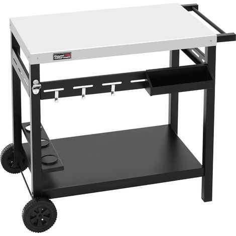 Royal Gourmet Grillwagen mit 2 Ebenen und 137,5 kg Gesamttragkraft, stabiler Rollwagen mit Edelstahl-Platte für Tischgrill und Pizzaofen, Grilltisch mit Unterablage, Weinregal und Handtuchgriff (1/5)