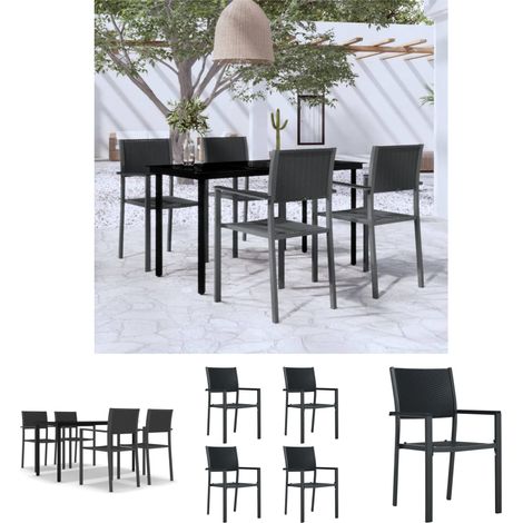 Gartenstühle - vidaXL 5-tlg. Garten-Essgruppe Schwarz - Gartenmöbel Set (1/5)