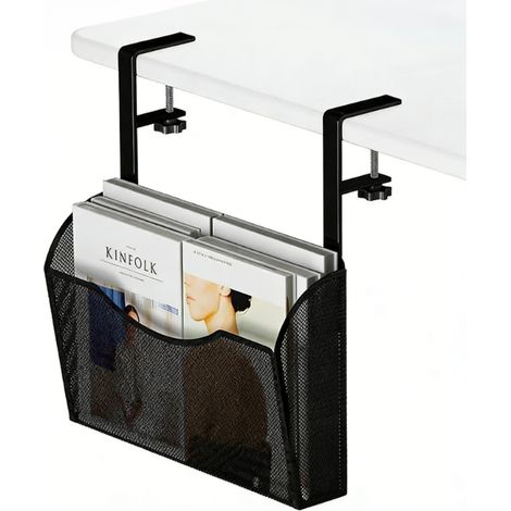 Tiroir Sous Bureau - Organisateur Métallique à Pince pour Bureau en Maille - Noir - 35 x 8 x 22 cm - 1 Pièce (1/5)