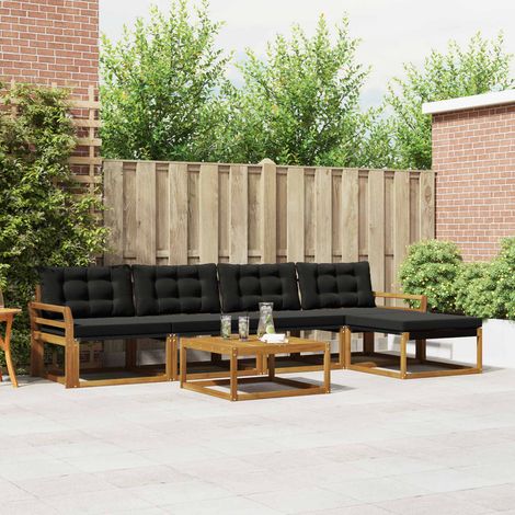 vidaXL Outdoor-Sofagarnitur mit Kissen 6 pcs Natürlich und Schwarz (1/5)