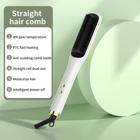 Brosse lissante électrique 2 en 1 : chauffe rapide PTC et conception anti-brûlure pour tous types de cheveux (blanche) (1/4)